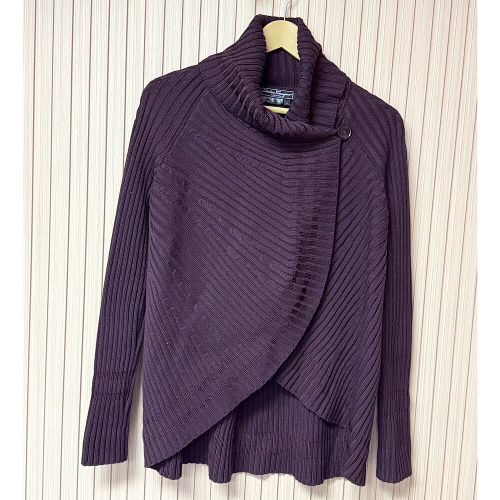 Salvatore Ferragamo Women’s Double-Breasted Wool Cardigan Sweater Purple Size L